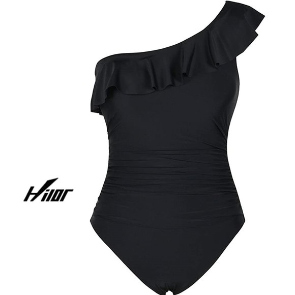 HILOR One Shoulder Asymmetric Ruffle Swimsuit   NEW WITH TAGS! - Picture 5 of 16